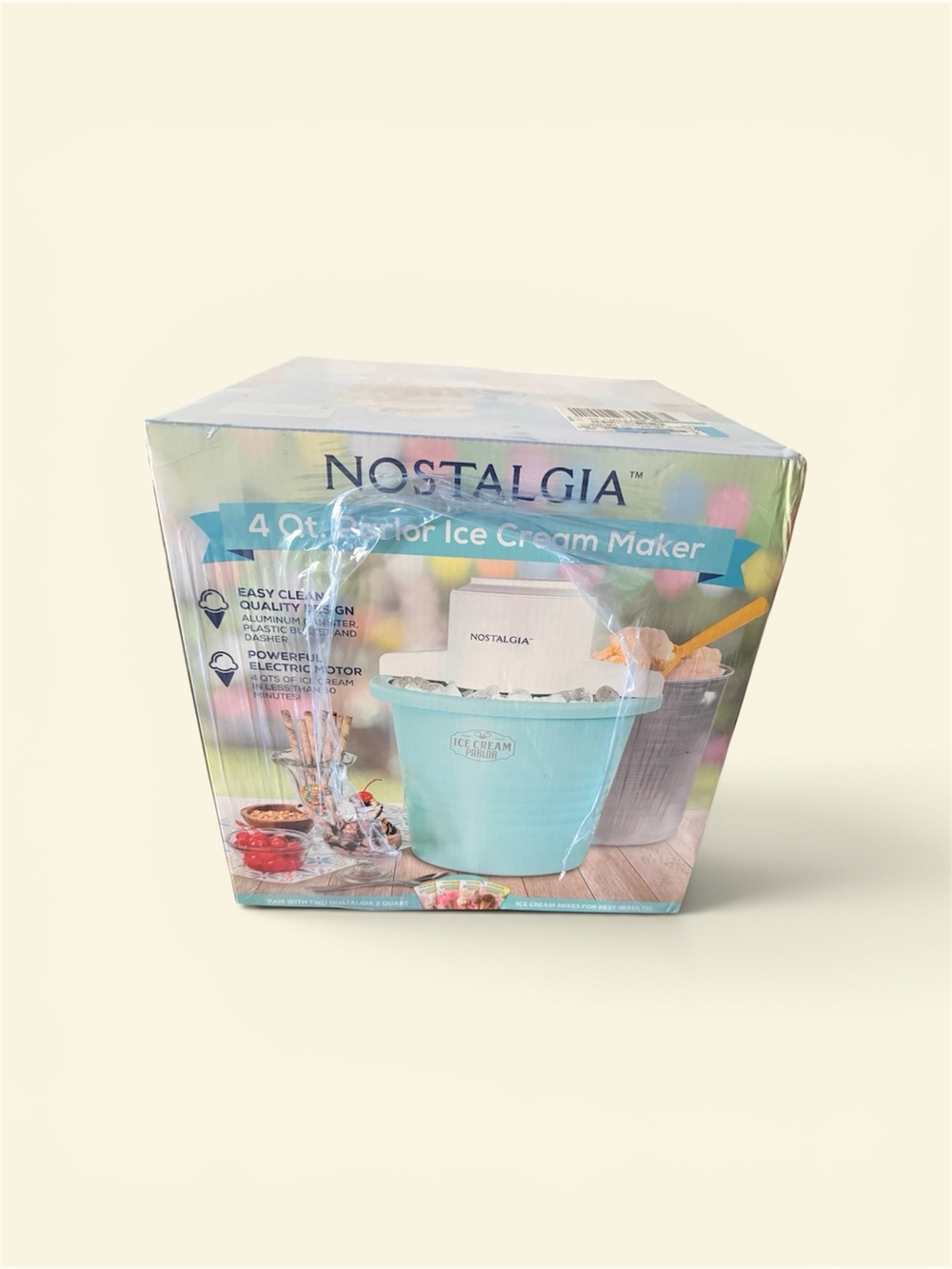 Nostalgia Parlor Ice Cream Maker in Aqua and White
